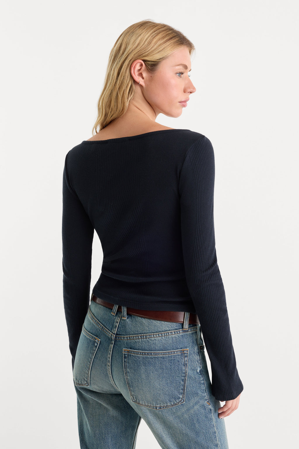 THE VARIEGATED RIB LONG SLEEVE TOP NEW NAVY002