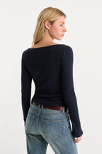THE VARIEGATED RIB LONG SLEEVE TOP NEW NAVY002