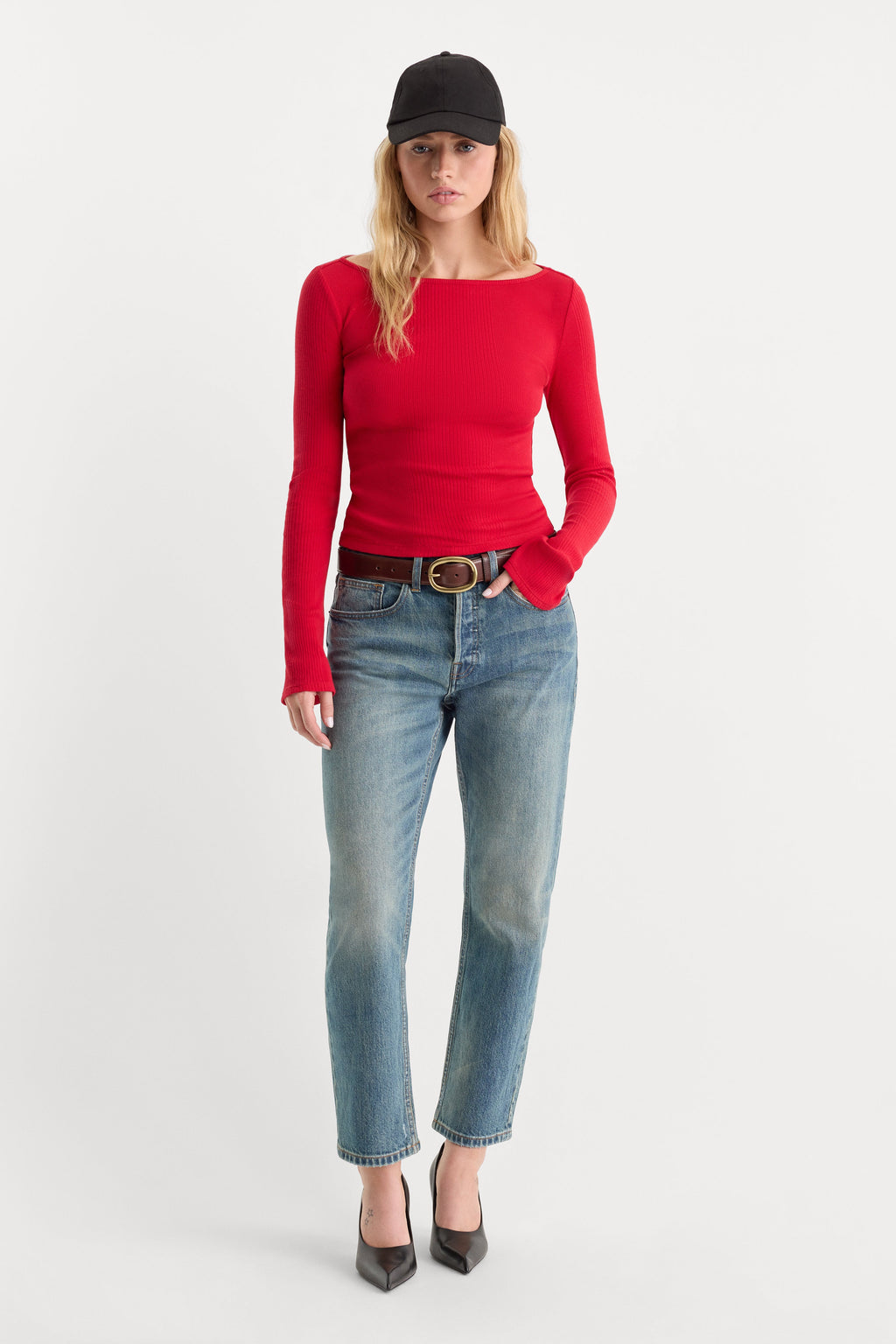 THE VARIEGATED RIB LONG SLEEVE TOP CRIMSON ROSE
