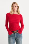 THE VARIEGATED RIB LONG SLEEVE TOP CRIMSON ROSE