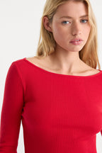 THE VARIEGATED RIB LONG SLEEVE TOP CRIMSON ROSE