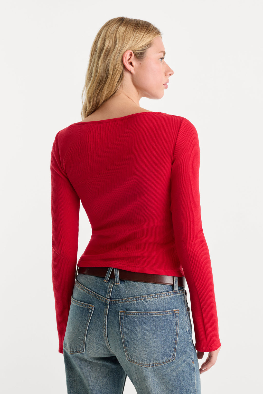 THE VARIEGATED RIB LONG SLEEVE TOP CRIMSON ROSE