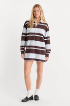 THE KNIT RUGBY MINI DRESS SKY MOCHA CLUB STRIPE