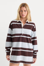THE KNIT RUGBY MINI DRESS SKY MOCHA CLUB STRIPE