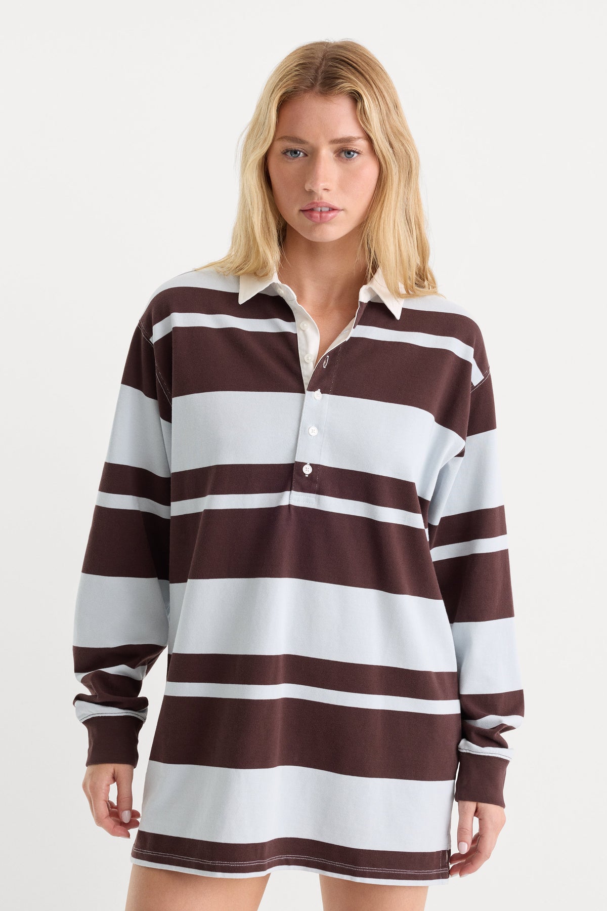THE KNIT RUGBY MINI DRESS SKY MOCHA CLUB STRIPE