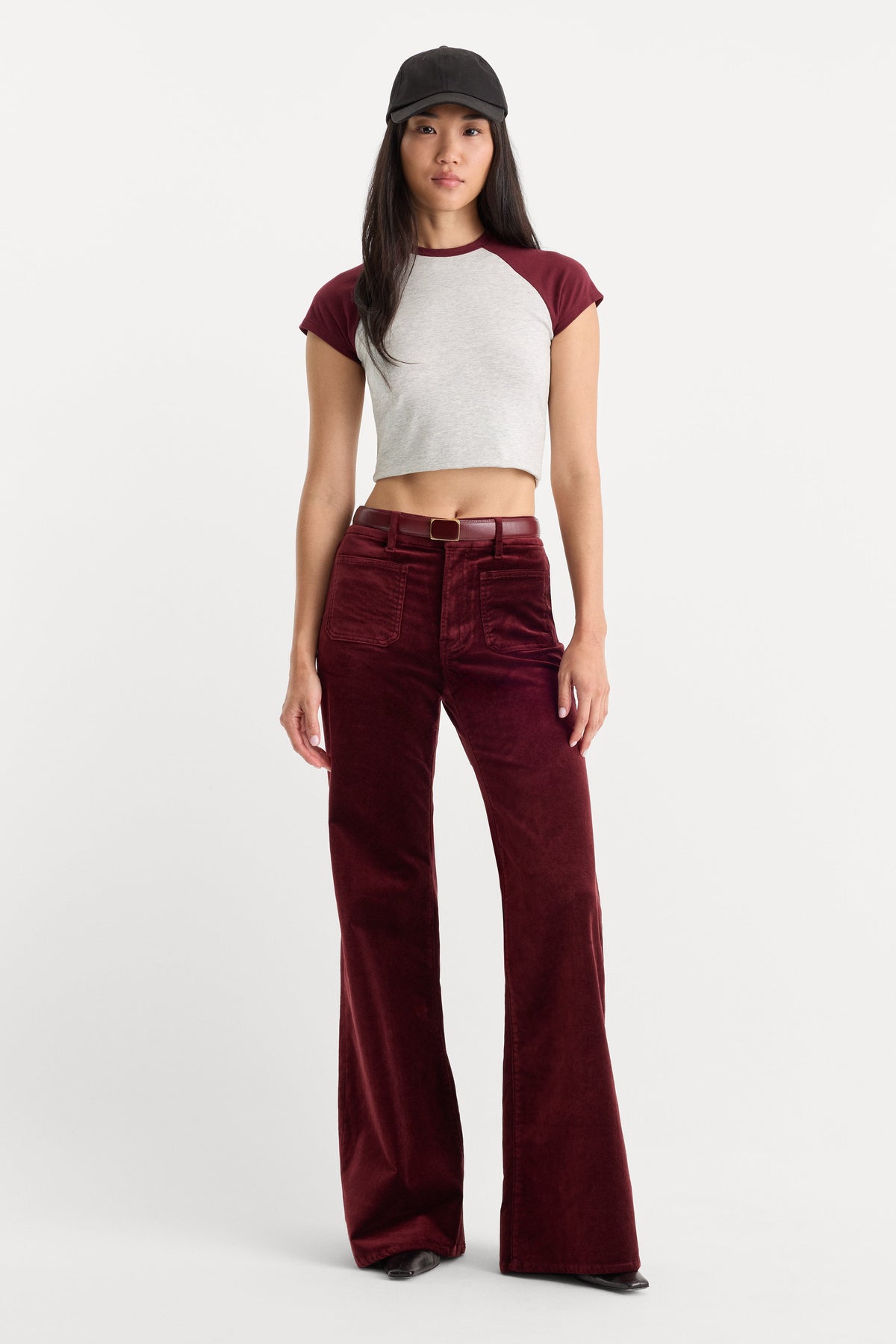 VELVET GOOD WAIST PALAZZO PANT BERRY NOIR