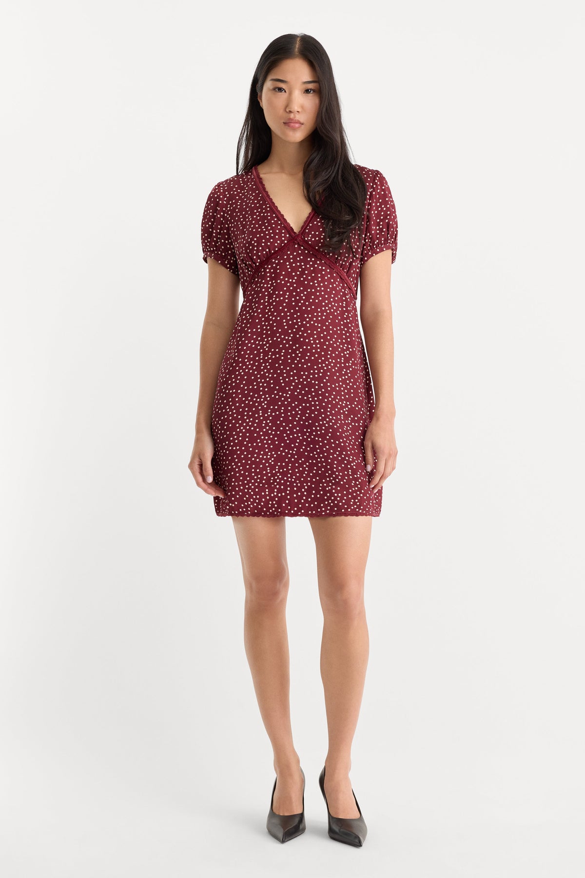 THE WOVEN V NECK DRESS BERRY NOIR PRINT