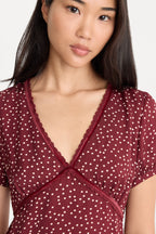 THE WOVEN V NECK DRESS BERRY NOIR PRINT