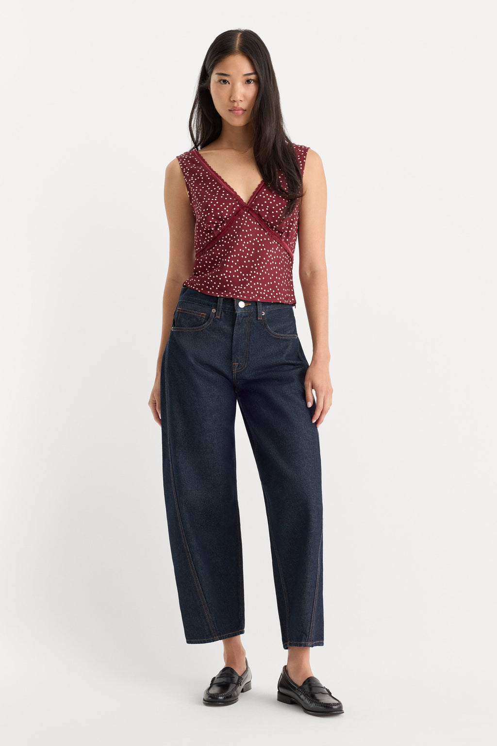THE WOVEN V NECK TOP BERRY NOIR PRINT