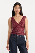 THE WOVEN V NECK TOP BERRY NOIR PRINT