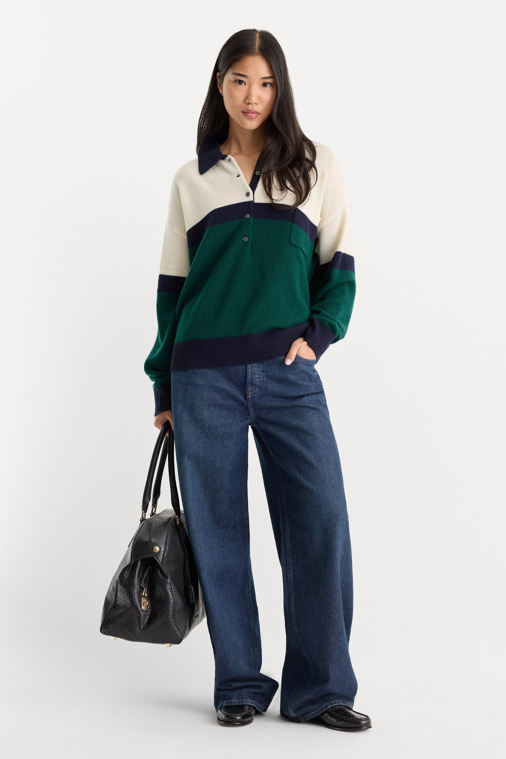 THE OVERSIZED RUGBY SWEATER FOREST BLOCKED STRIPE