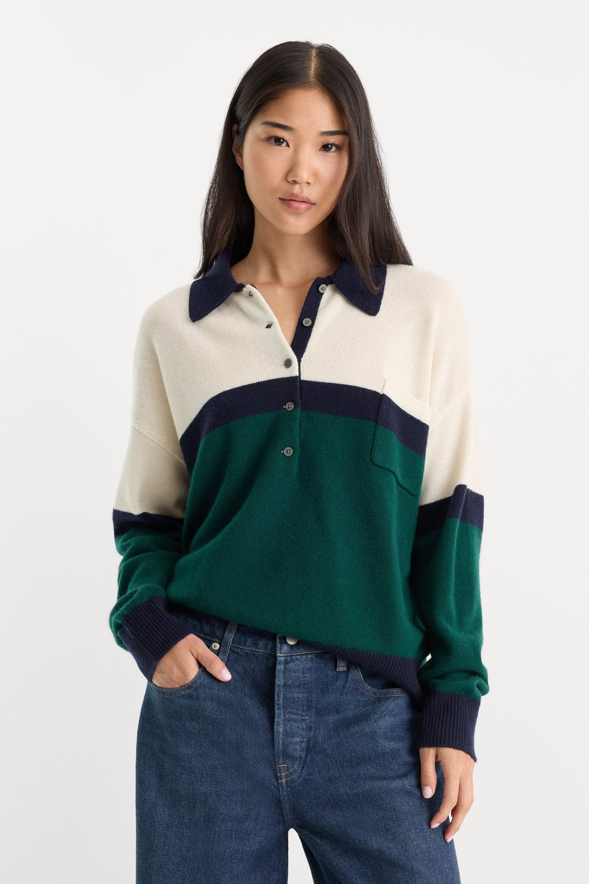 THE OVERSIZED RUGBY SWEATER FOREST BLOCKED STRIPE