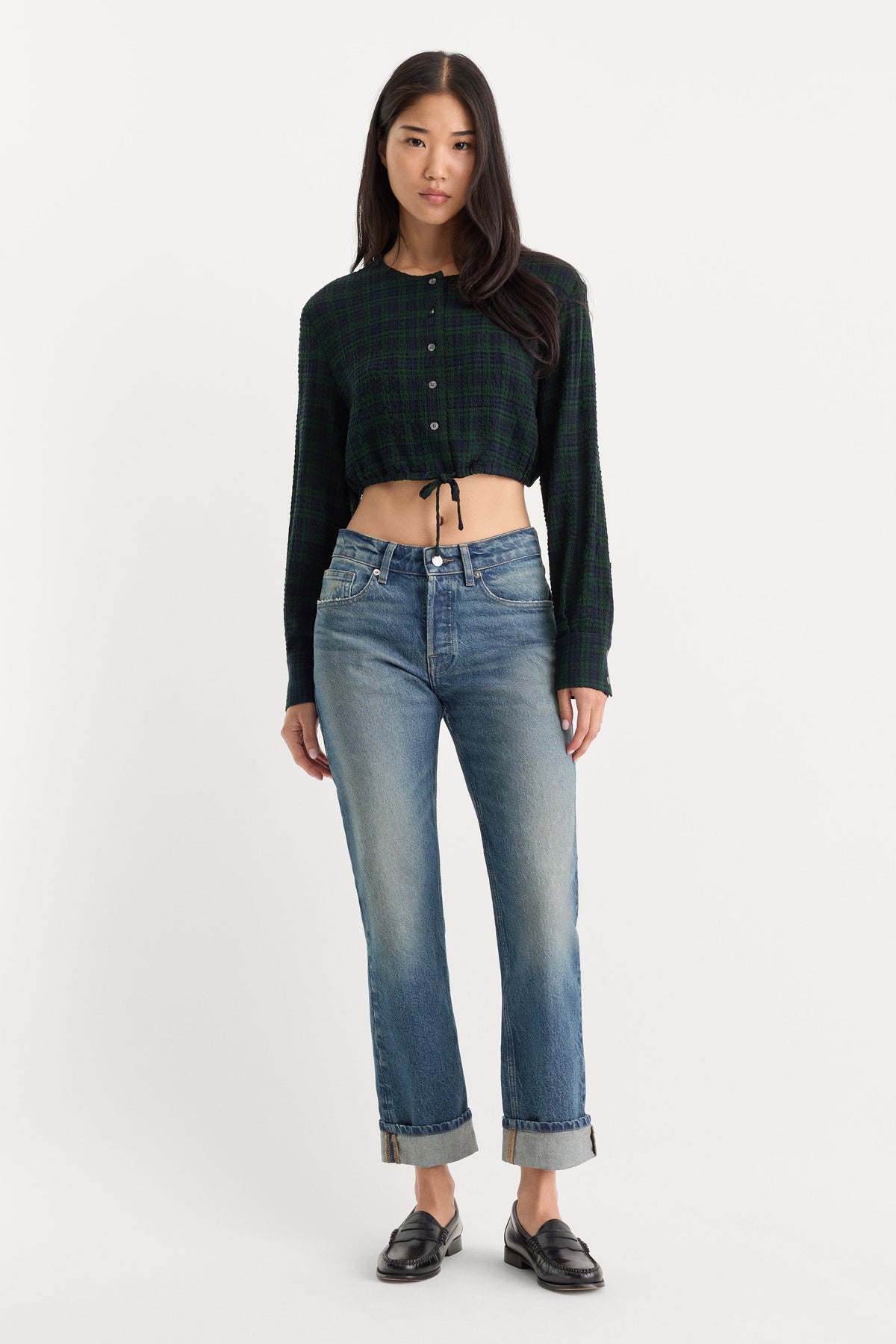 THE CRINKLE CINCHED SHIRT FOREST PLAID