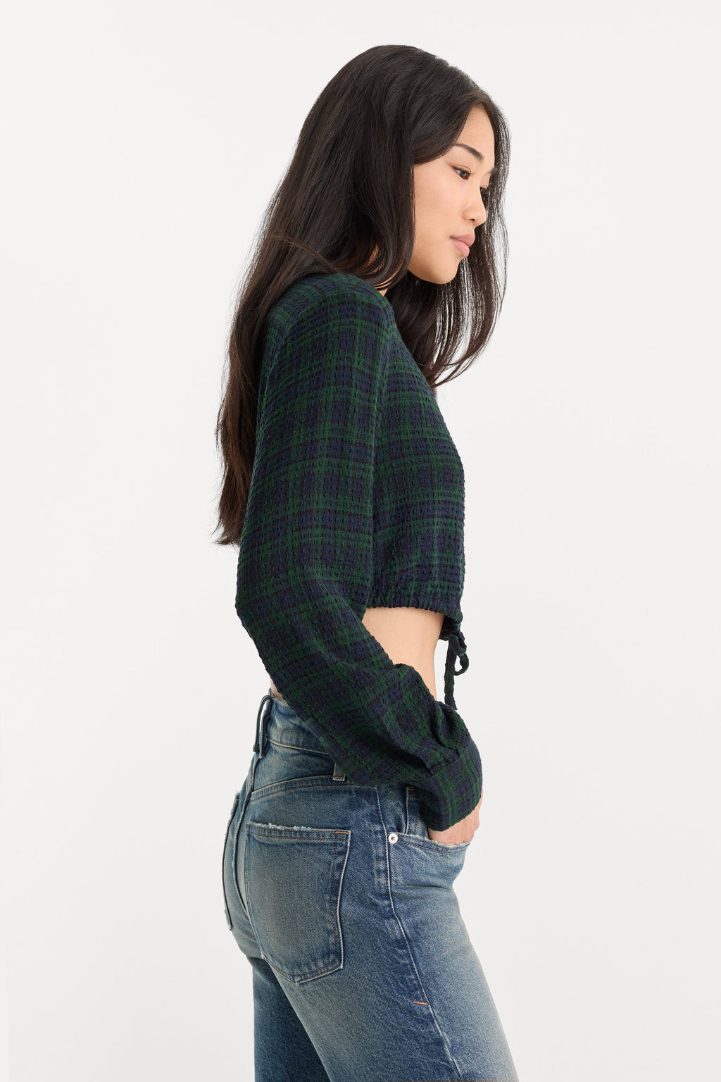 THE CRINKLE CINCHED SHIRT FOREST PLAID