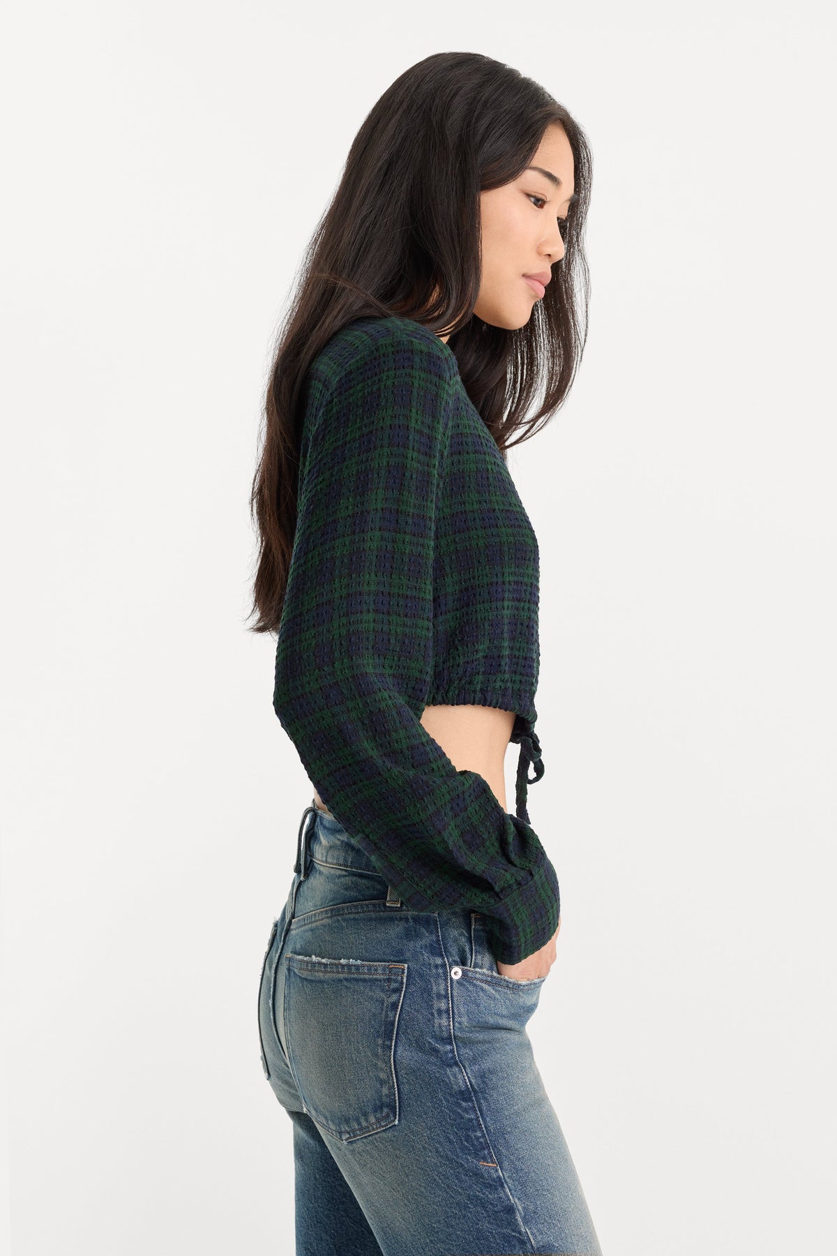 THE CRINKLE CINCHED SHIRT FOREST PLAID