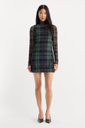THE MESH MINI DRESS NAVY AND GREEN PLAID