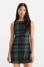 THE MESH MINI DRESS NAVY AND GREEN PLAID