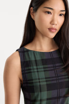 THE MESH MINI DRESS NAVY AND GREEN PLAID