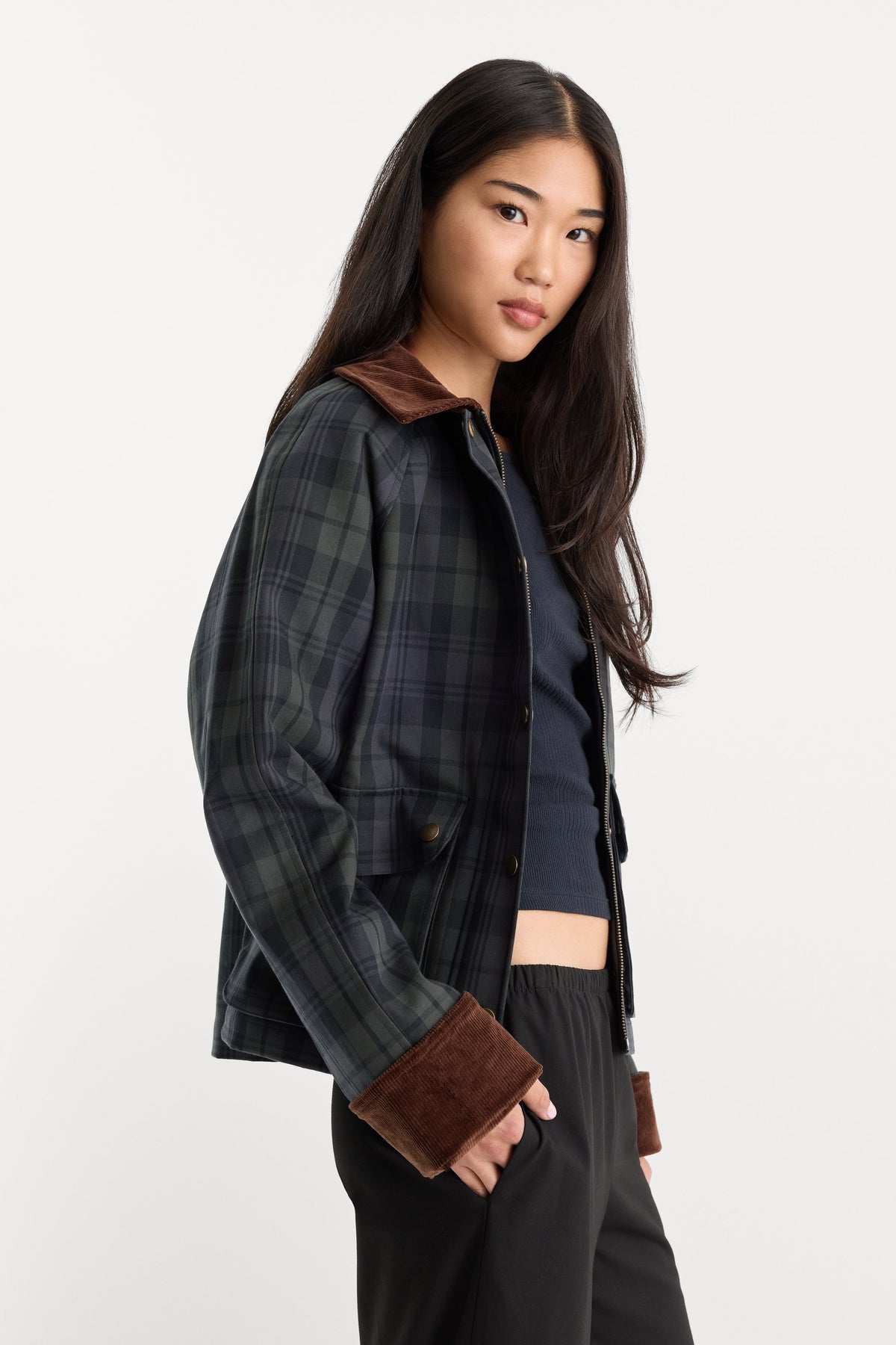 THE HERITAGE JACKET NAVY AND GREEN PLAID