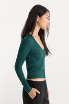 THE RIB V NECK CARDIGAN FOREST GREEN