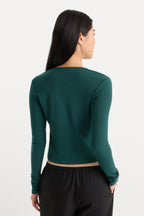THE RIB V NECK CARDIGAN FOREST GREEN