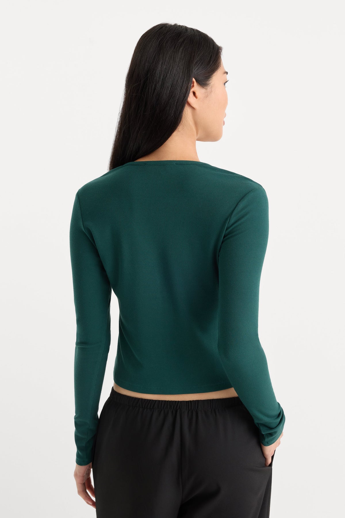 THE RIB V NECK CARDIGAN FOREST GREEN