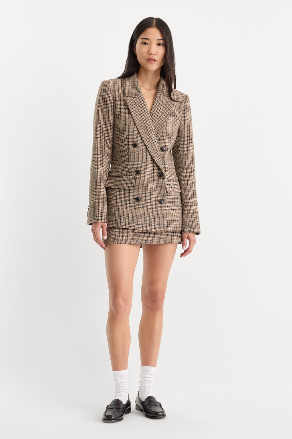 THE DOUBLE BREASTED BLAZER BROWN PLAID
