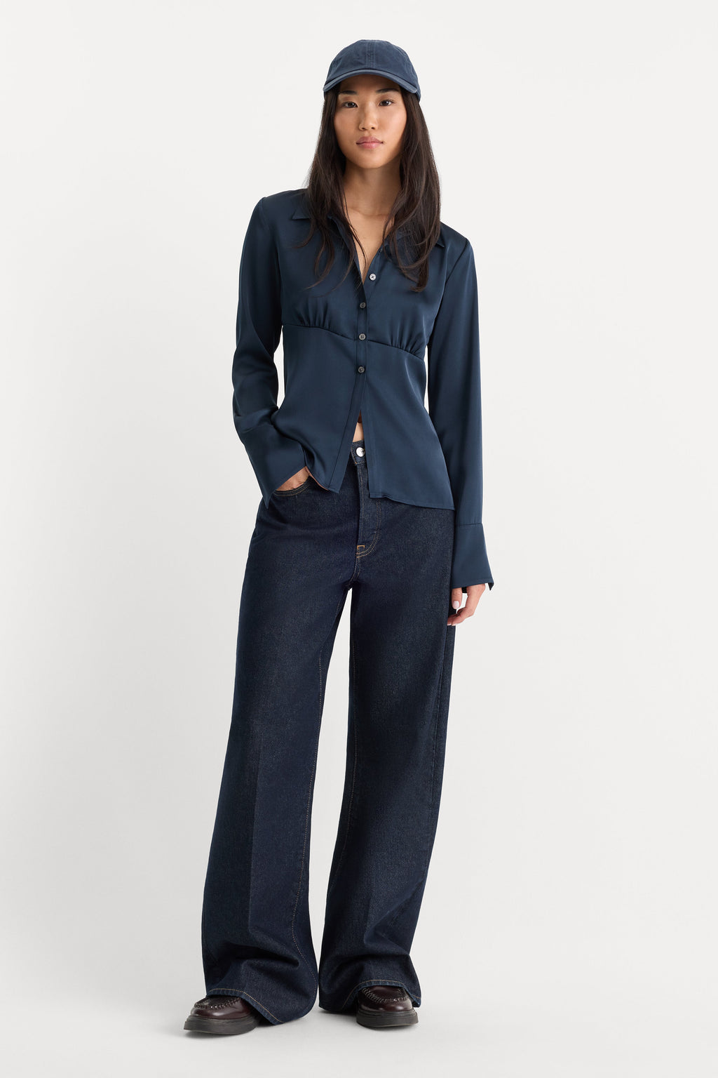 THE SATIN FEMME SHIRT NEW NAVY002