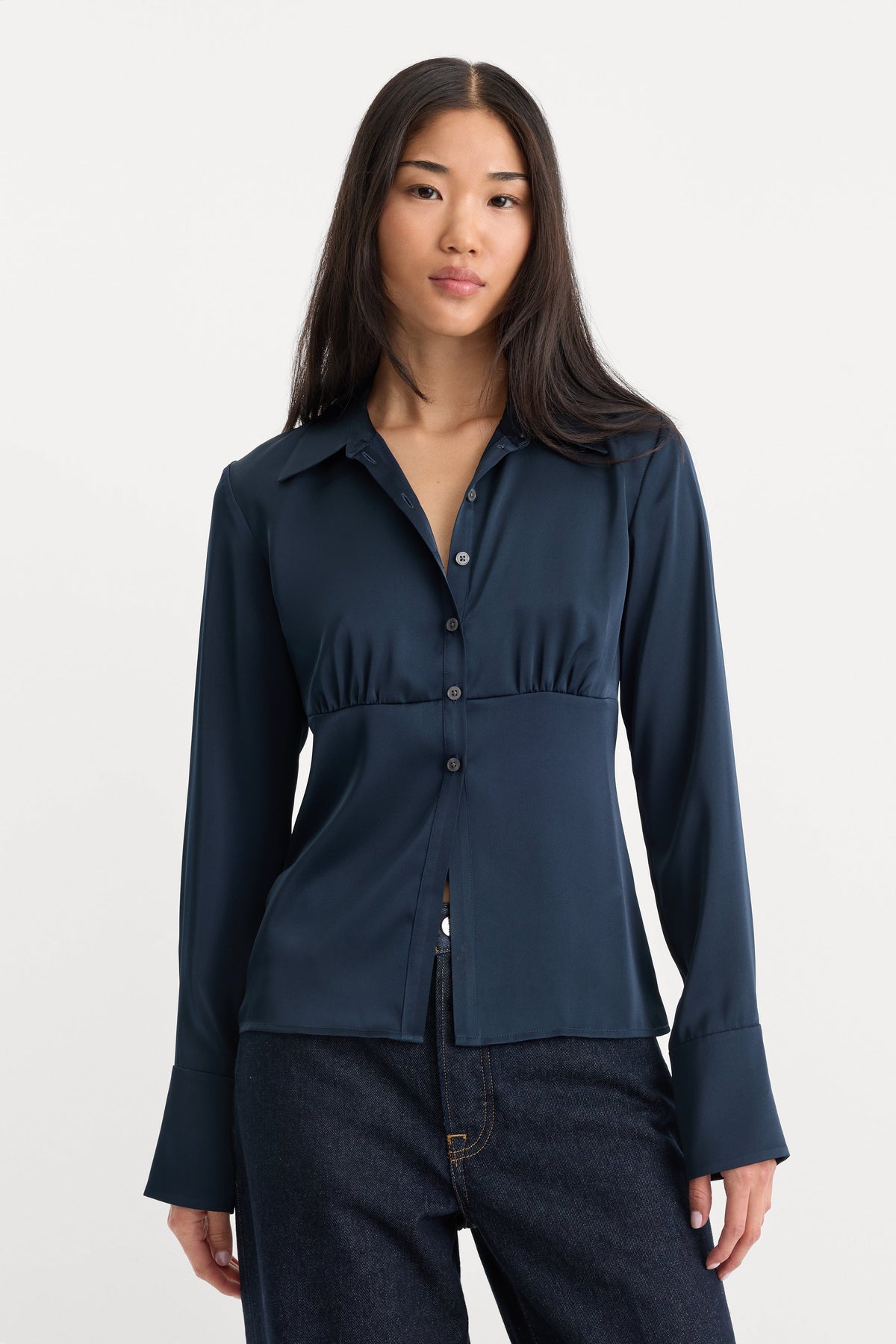 THE SATIN FEMME SHIRT NEW NAVY002
