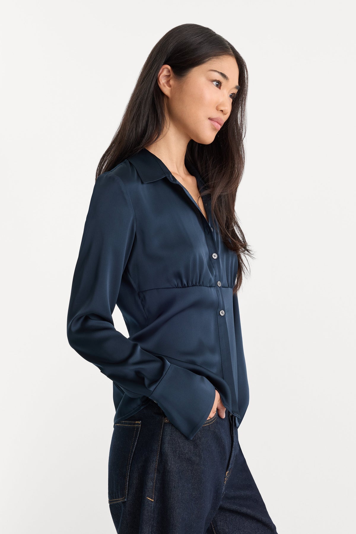 THE SATIN FEMME SHIRT NEW NAVY002