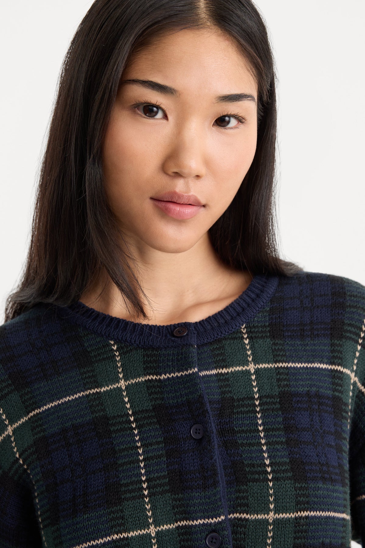 THE JACQUARD CARDIGAN FOREST PLAID