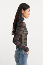 THE MESH TURTLENECK NAVY AND GREEN PLAID
