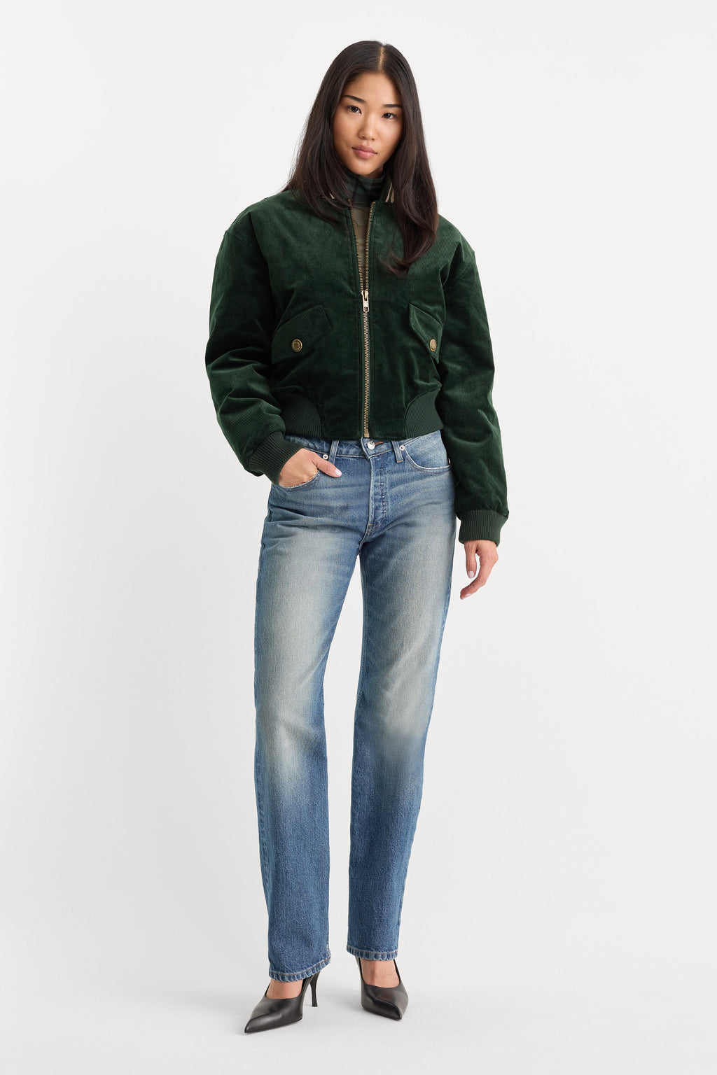 THE CORD VARSITY JACKET FOREST GREEN