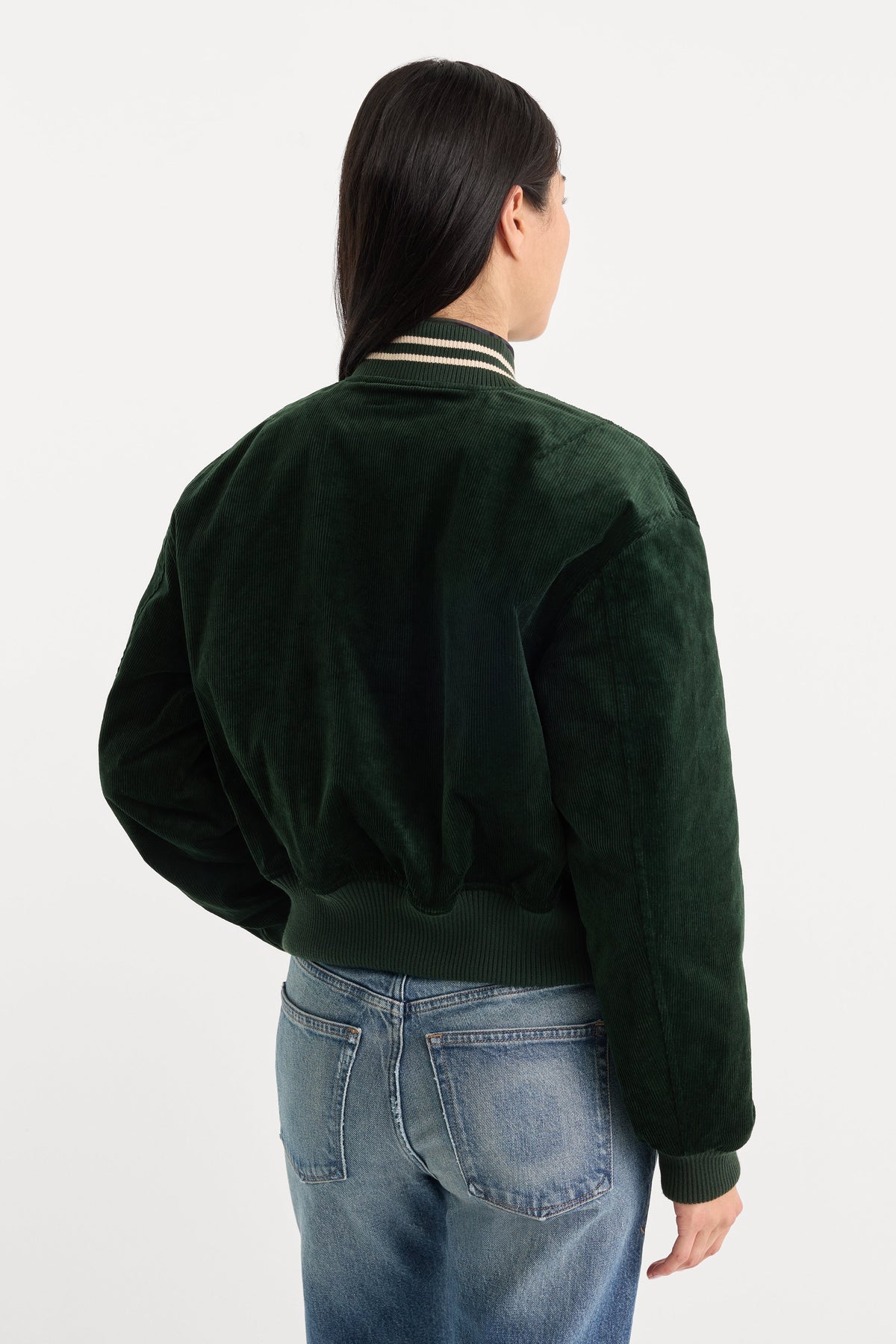 THE CORD VARSITY JACKET FOREST GREEN