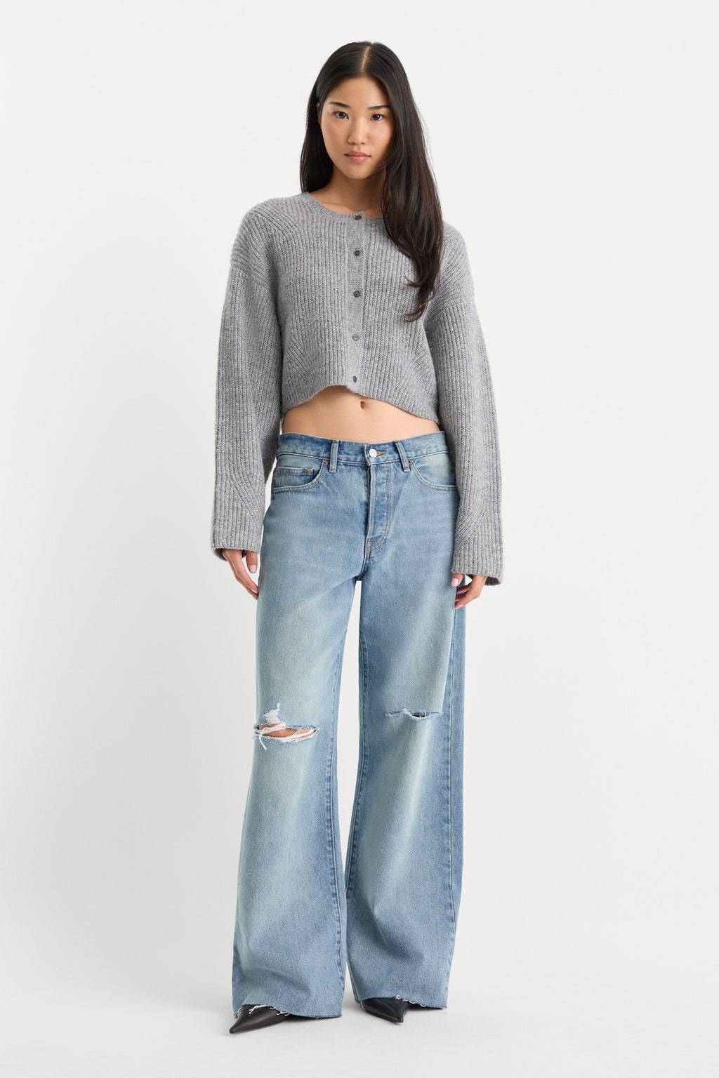 THE CHUNKY KNIT CARDIGAN HEATHER GREY