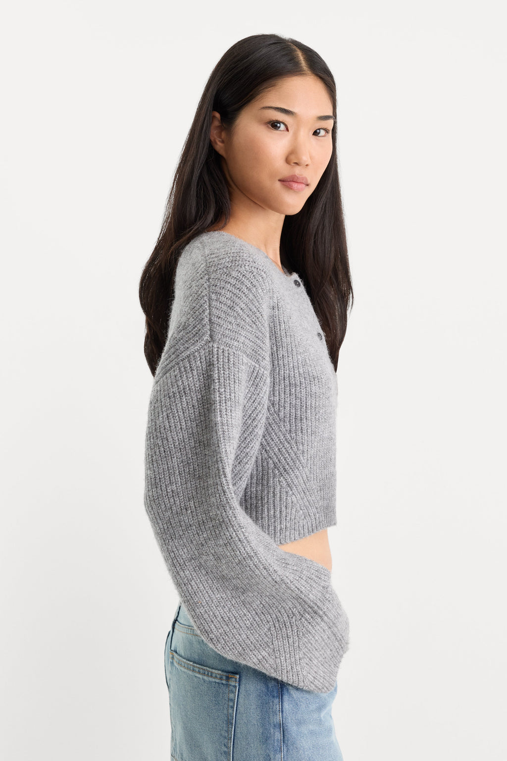 THE CHUNKY KNIT CARDIGAN HEATHER GREY