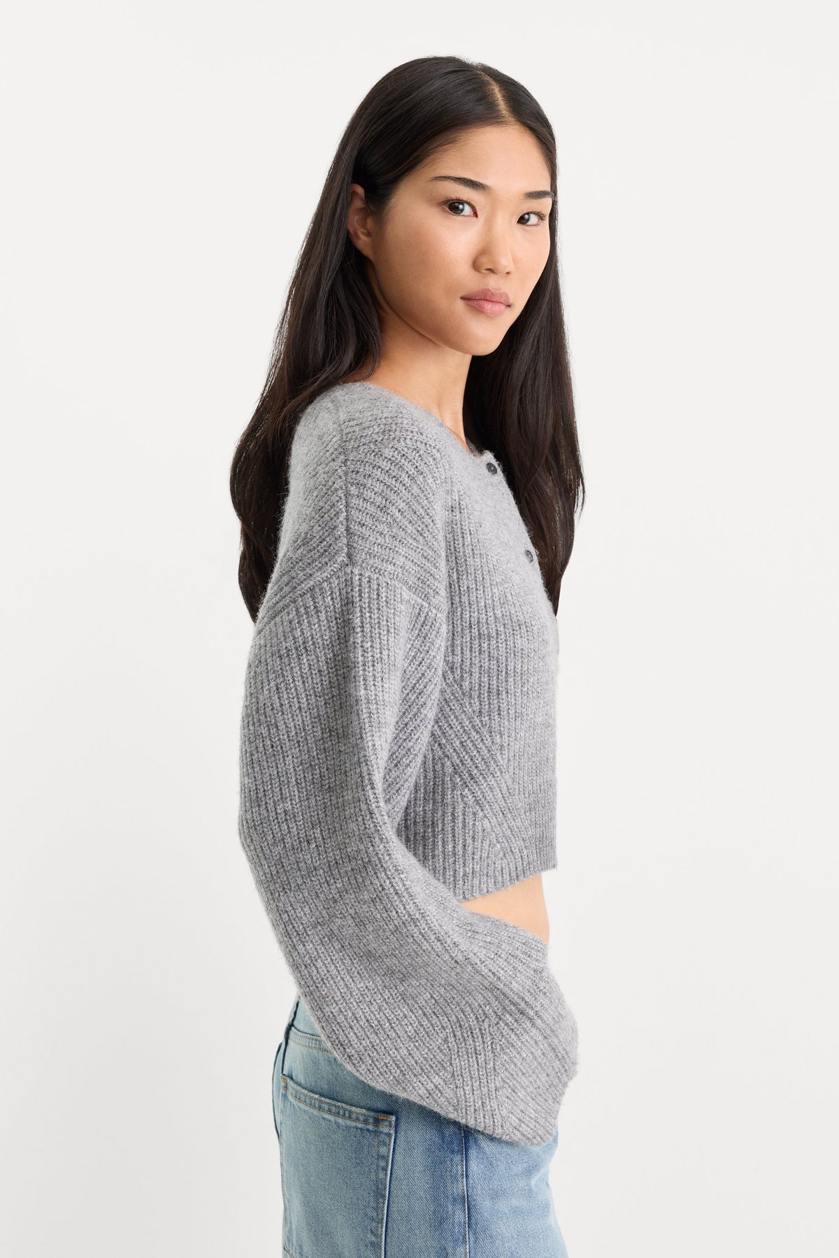 THE CHUNKY KNIT CARDIGAN HEATHER GREY