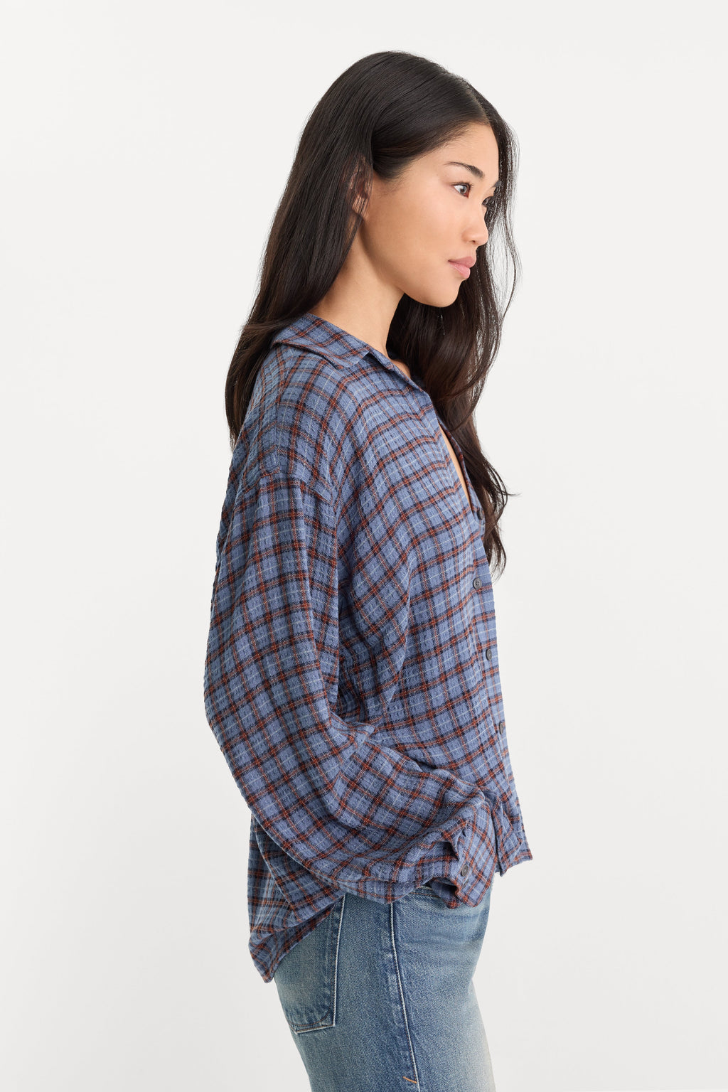 THE CRINKLE EASY SHIRT BLUE PLAID