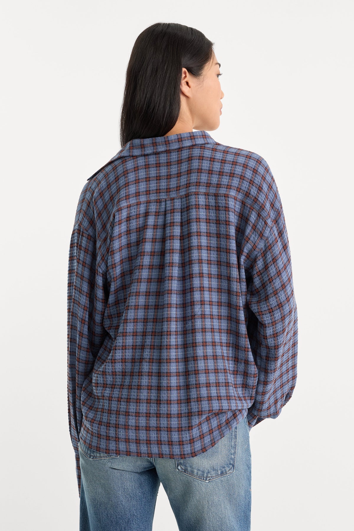 THE CRINKLE EASY SHIRT BLUE PLAID
