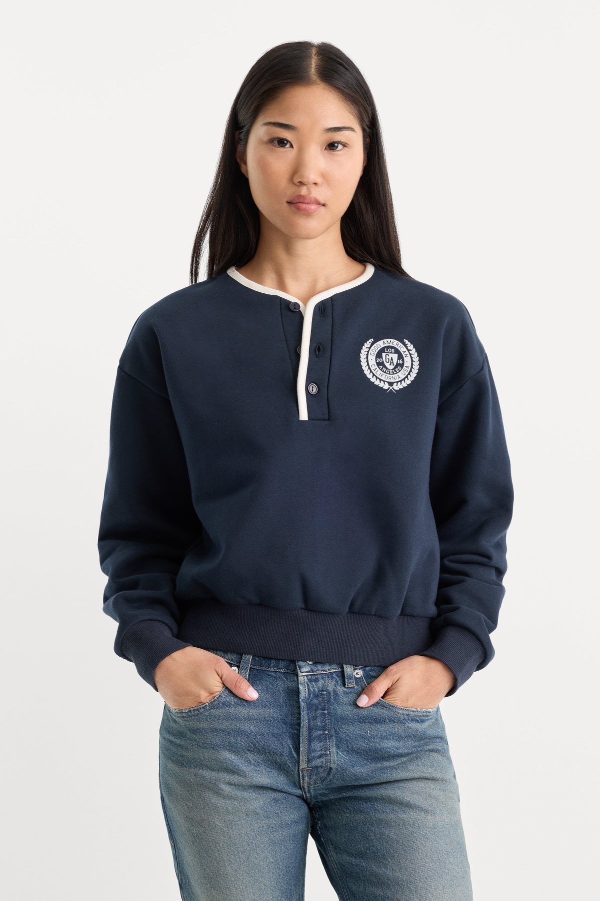 THE BRUSHED FLEECE HENLEY NEW NAVY