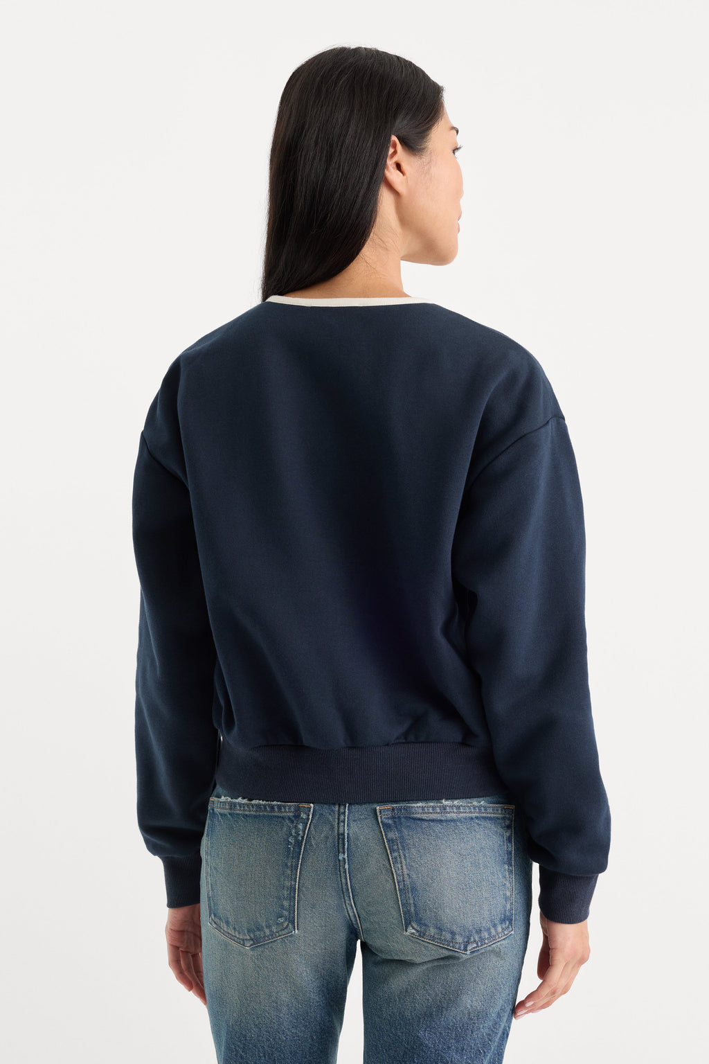 THE BRUSHED FLEECE HENLEY NEW NAVY