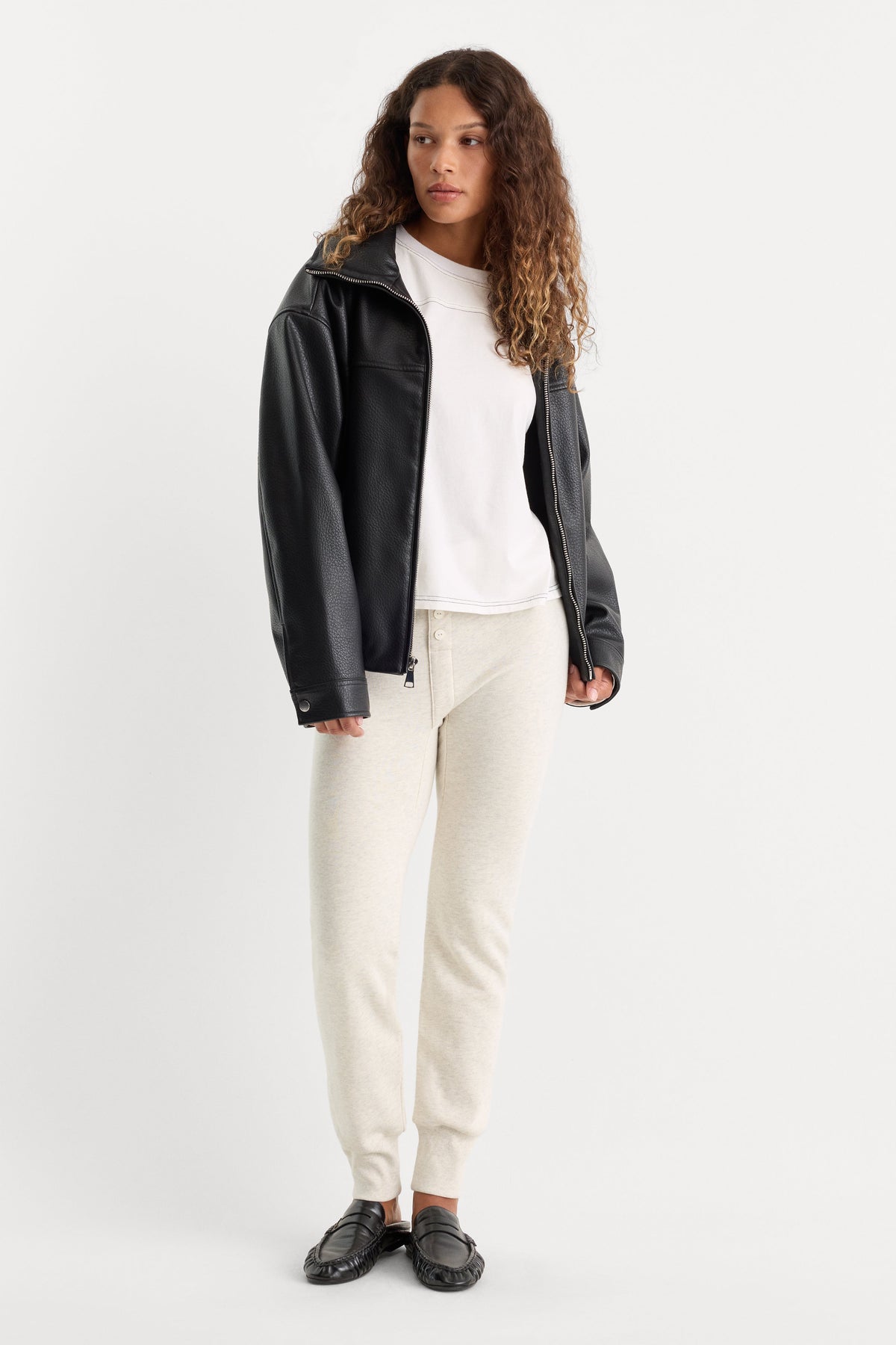 THE FRENCH TERRY BUTTON FRONT LEGGING OATMEAL HEATHER