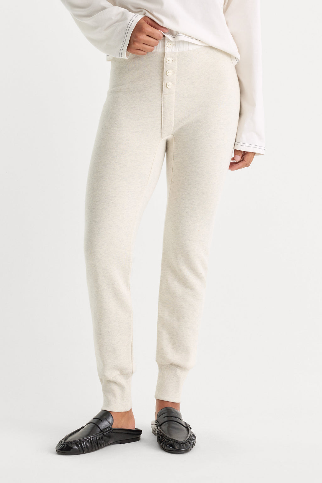 THE FRENCH TERRY BUTTON FRONT LEGGING OATMEAL HEATHER