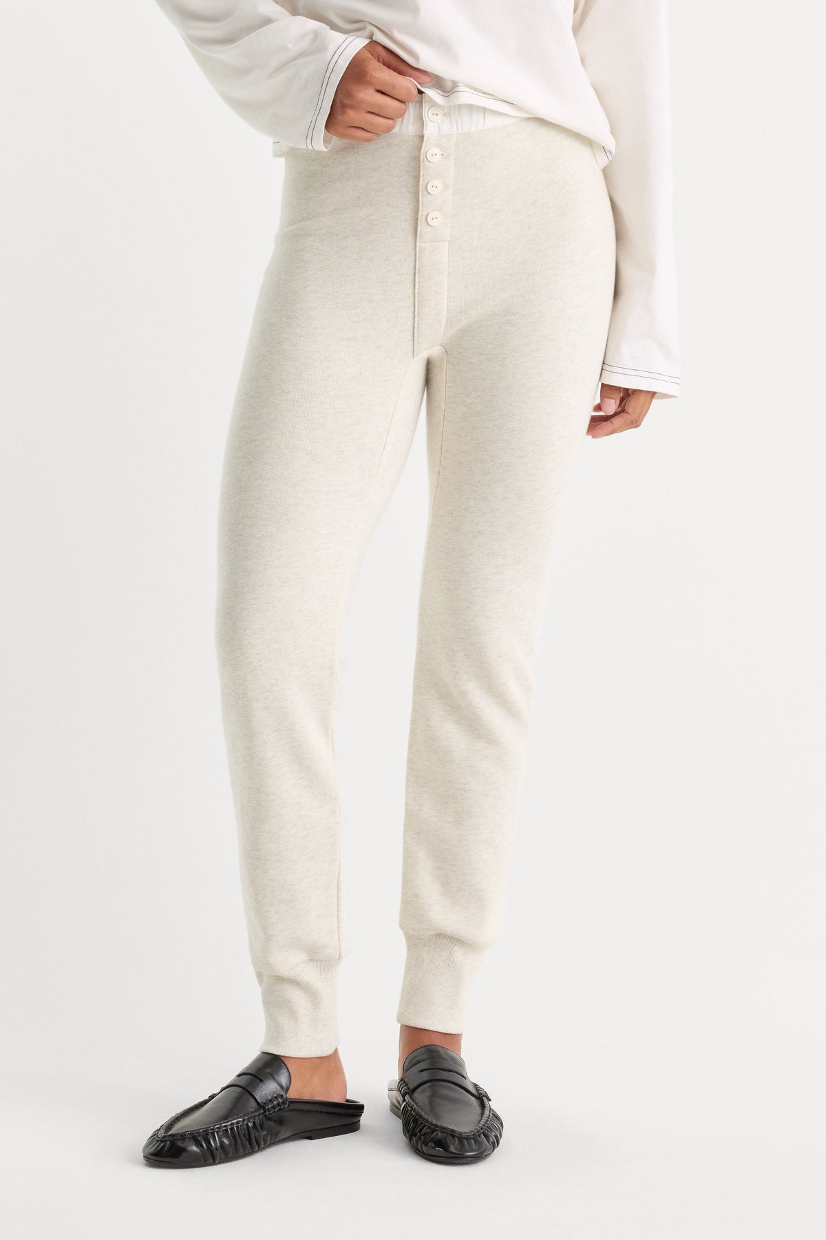 THE FRENCH TERRY BUTTON FRONT LEGGING OATMEAL HEATHER