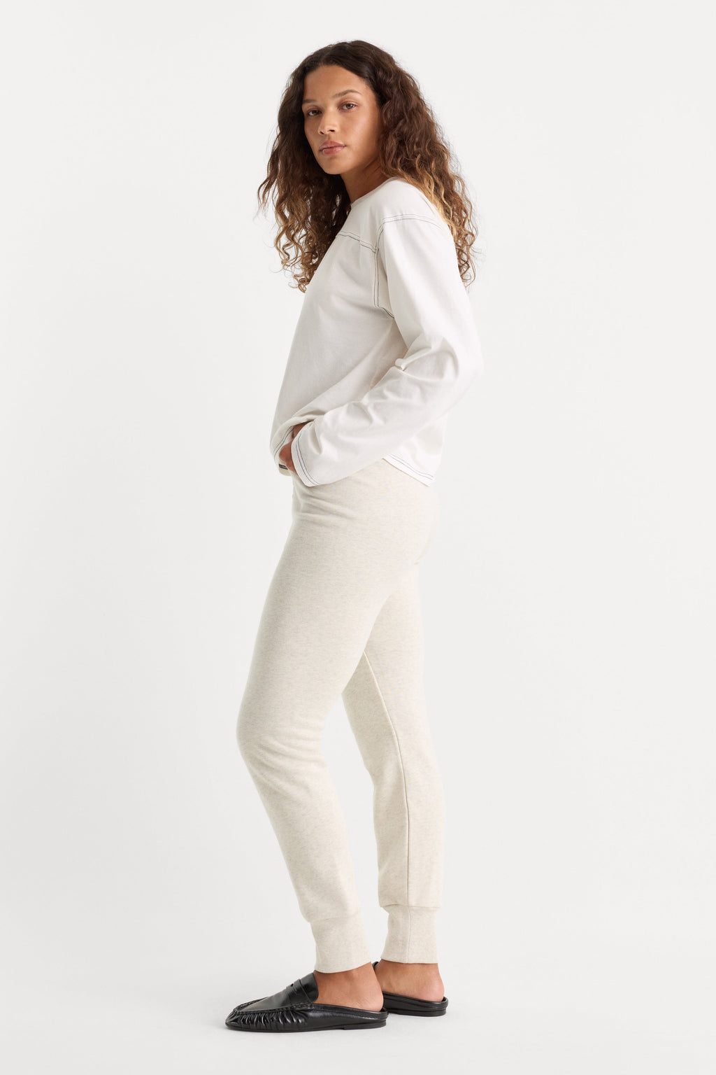 THE FRENCH TERRY BUTTON FRONT LEGGING OATMEAL HEATHER