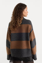 THE OVERSIZED CREW SWEATER CHARCOAL BROWN STRIPE