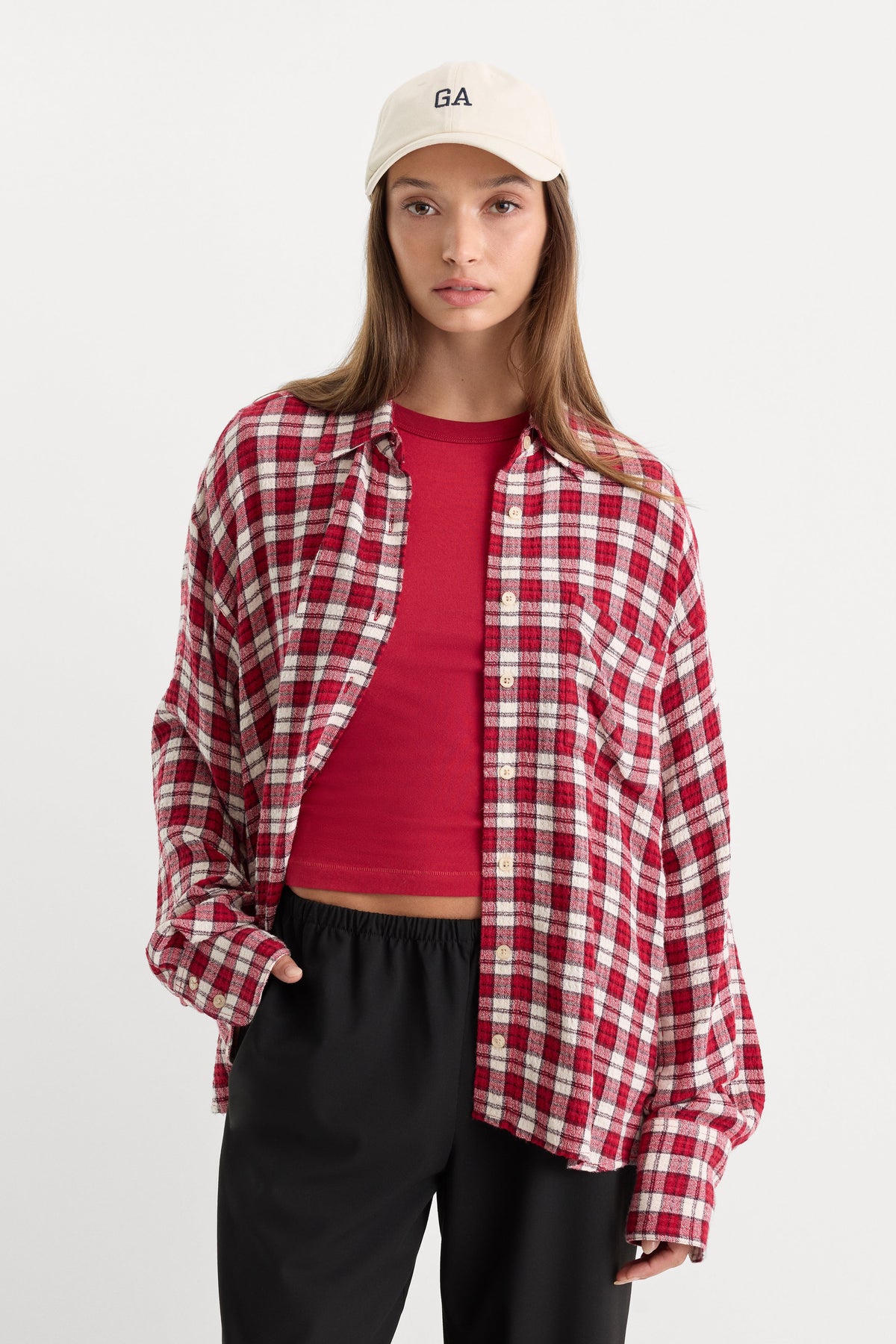 THE CRINKLE EASY SHIRT CARMINE PLAID