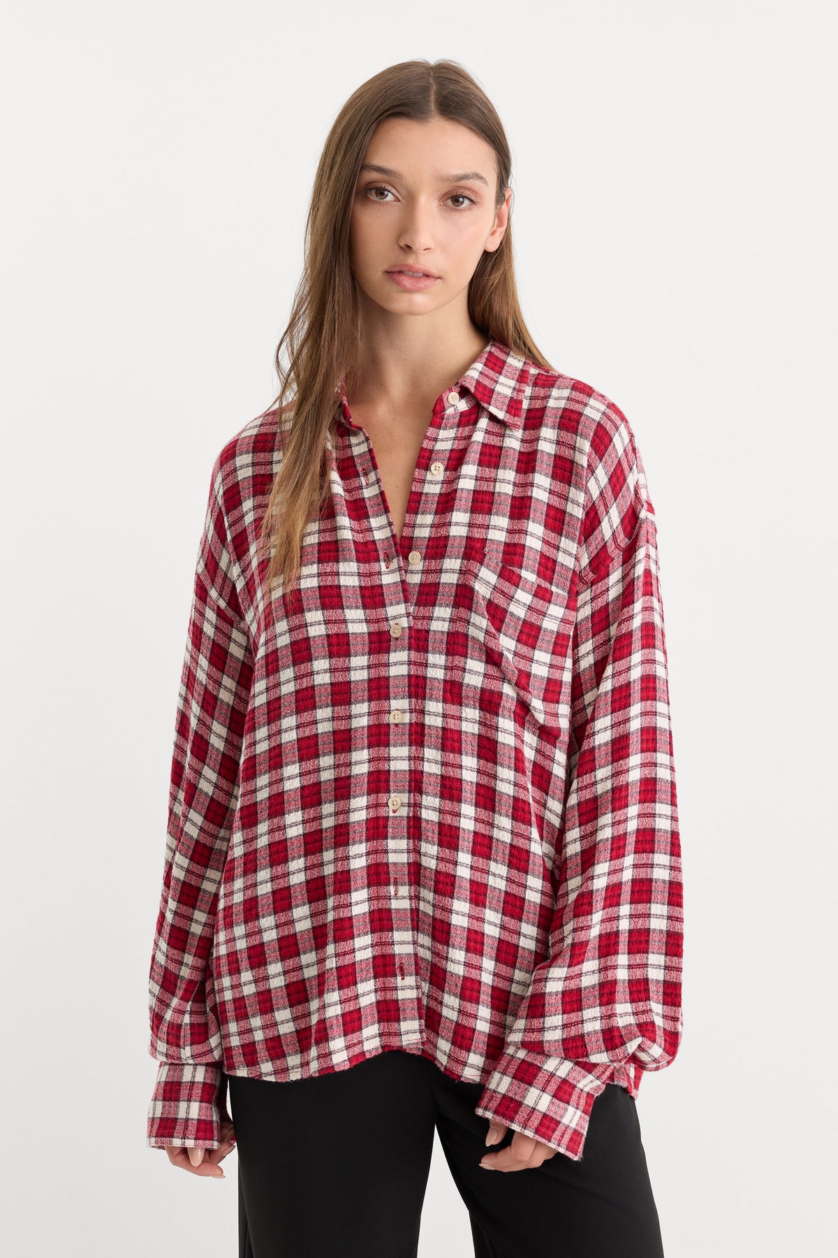 THE CRINKLE EASY SHIRT CARMINE PLAID