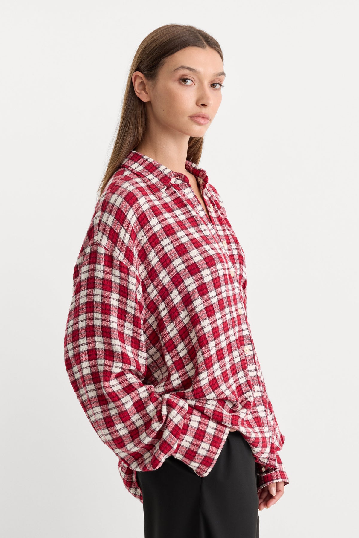 THE CRINKLE EASY SHIRT CARMINE PLAID
