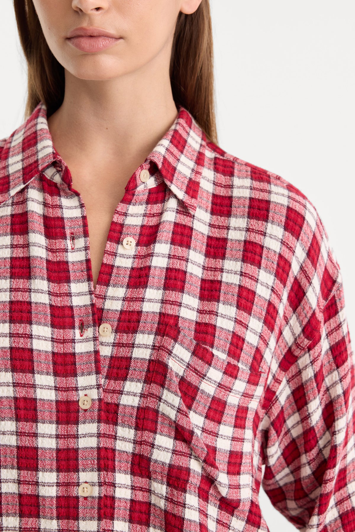 THE CRINKLE EASY SHIRT CARMINE PLAID